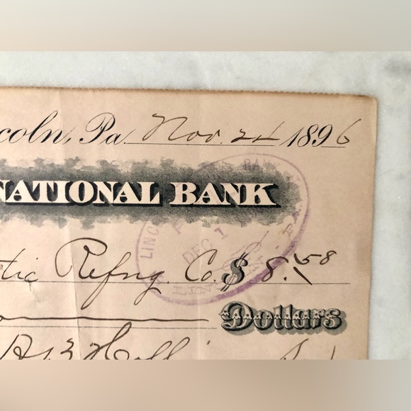 Antique Lincoln National Bank Check - Dated 1896 - Picture 3 of 6